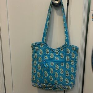 Vera Bradley Bermuda Blue Paisley Quilted Shoulder Tote Bag Purse Handbag Retire